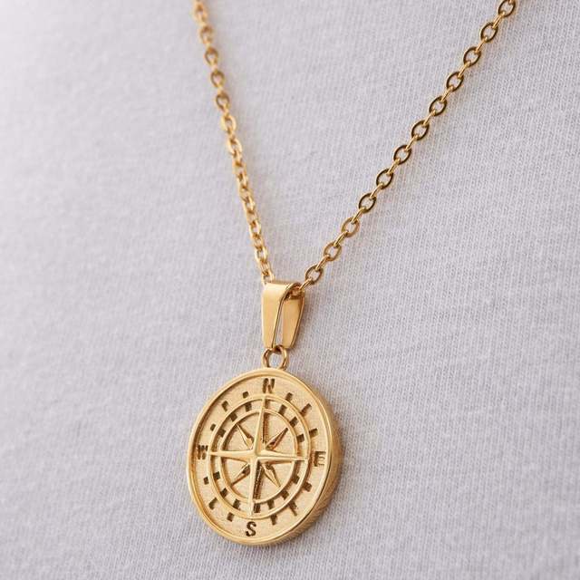 Vintage Man Compass Necklace Hip Hop Jewelry 18k Gold Compass North Star Pendant  Necklace Boyfriend Gift