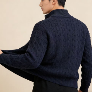 <span class=keywords><strong>Pull</strong></span> en maille de luxe de fabrication originale, lourd, à fermeture éclair 1/4, cardigan jacquard personnalisé, <span class=keywords><strong>pull</strong></span> oversize pour <span class=keywords><strong>homme</strong></span> - Product Image 1
