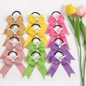 Lazos para el Cabello Grandes Bicolor Hechos a Mano para Adolescentes, Niñas, Sóftbol, Animadoras, Deportes - Azul Bosque/Amarillo, Decoración Suave para la Cabeza - Product Image 1