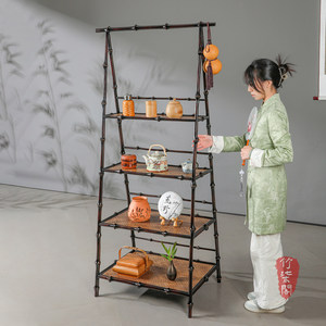 Bamboo Triangular Display Shelf 4 Tier Classic Chinese Style Tea Room Storage Rack - Product Image 3