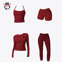Ensemble de yoga sans couture tendance 2026 rouge bordeaux à pois pour femme : haut court, vêtements de Pilates, leggings et tenue de sport