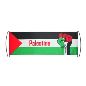 Penjualan langsung pabrik kustom cetakan dua sisi poliester Palestina Israel menggantung pegangan tangan bergulir bendera spanduk