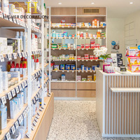 Comptoir de présentation pour pharmacie, étagères murales durables sur mesure pour mobilier de magasin médical