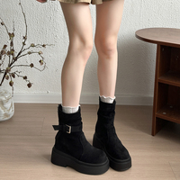 Bottines à plateforme pour femmes, avec boucle, semelle épaisse, en daim, style décontracté, pliables, bottes de motard, 2 couleurs