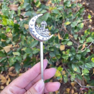 Épingle à <span class=keywords><strong>cheveux</strong></span> vintage plaquée argent, motif croissant de lune, champignon et étoile, style sorcière gothique bohème, <span class=keywords><strong>pour</strong></span> femme, usage quotidien, fête, occasion, cadeau - Product Image 4