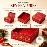 Boîte cadeau magnétique rouge personnalisée pour Noël, avec impression flocon de neige, cerf et sapin en feuille d'or, logo personnalisé pour cadeaux de Noël, vente en gros