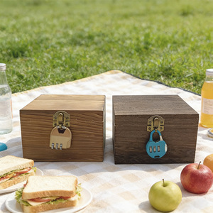 Caja de Almacenamiento de Madera Maciza con Tapa Abatible y Cerradura de Combinación, Caja Rectangular para Joyas, Embalaje General, 8.9 cm de Alto - Product Image 2