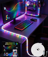 Kit de Bande LED Néon RGBIC 5 Mètres, Corps Rond Tressé, Étanche à 360 Degrés, Synchronisation Musicale, Lumière Corde pour Décoration de Chambre