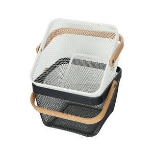 Panier de rangement blanc de haute qualité pour pique-nique, panier à fruits en fer forgé avec poignée en bois - Product Image 5