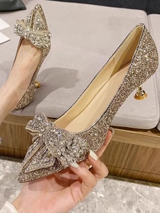 Zapatos de Tacón Alto de Cristal Francés para Mujer, Nuevo Estilo, Zapatos de Novia para Boda, Vestido de Novia, Lentejuelas Doradas, Pedrería, Malla Fina - Product Image 5