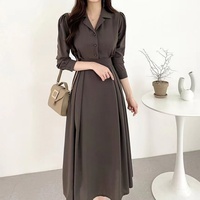 Neues Modisches Damenkleid im Koreanischen Stil, Umweltfreundlich, Atmungsaktiv, O-Ausschnitt, Schlitz, Strickstoff, Figurbetont, Einteiliges Kleid für den Herbst mit Knöpfen