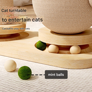 Pohon kelapa kayu padat meja putar kucing tahan lama kolom penggaruk kucing mainan Sisal untuk mendaki sisir mencicil kucing papan gores memanjat - Product Image 4