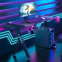 Table de jeu Wquantum Black 256 RGB, design E-Sports avec porte-gobelet, crochet pour casque, bureau de jeu, surface en bois, structure en métal