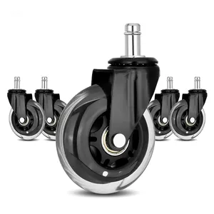 3 Inch Office Chair Caster Wheels Industrial Heavy Duty Furniture Transparent PU Caster Wheels Double Balls Swivel Castor