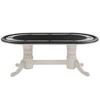 Table de poker ovale de 72 pouces, base à double piétement de qualité supérieure, blanche, avec 8 porte-gobelets, surface en feutre noir, pour la salle de jeux à domicile
