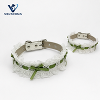 Collier pour chat en ruban de dentelle avec nœud et boucle argentée, collier élégant et réglable pour chaton avec anneau en D, ensemble de collier pour animaux de compagnie avec laisse de 120 cm