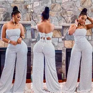 Neueste Frauen Kleidung Spot Stram pler Hosenträger Hose Sexy Overalls Aushöhlen Bowknot Back Halfter Top Wide Leg Jumps uit