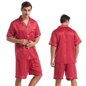2022 ODM OEM High Quality Summer <strong>Men</strong> Satin Sleepwear <strong>Short</strong> Sleeve and <strong>Shorts</strong> Woven 2 Pieces Solid Satin Pajama Set - Product Image 6