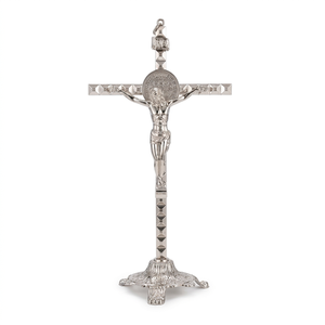 Cruz de San Benito de Metal HT de 29 cm, Soporte Plateado para la Cruz de Jesucristo, Regalos Religiosos Católicos, Decoración para Mesa de Oración o Altar - Product Image 1