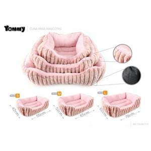 Ensemble de trois pièces en peluche de lapin rose chair, matelassé et carré, pour lits d'animaux de compagnie - Product Image 1