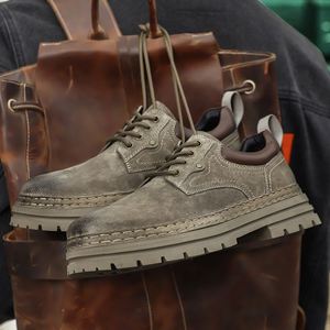 Men's Work <b>Boots</b> 2025 <b>Spring</b> New Arrivals, High-quality Low-top Yellow <b>Boots</b>, First-layer Pigskin Retro Chunky Sole Casual Shoes - Product Image 2