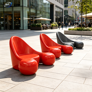 Modern Outdoor Patio <b>Bench</b> <b>Set</b> Red And Black Contemporary Fiberglass Seating <b>For</b> Outdoor Use Durable Design - Product Image 1