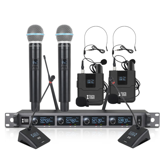 Xtuga New Arrival Headset /Lapel /Conference Mic Wireless Microphone Professional Dynamic Microphone 4-Channel for Meeting