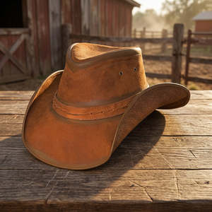 Meilleur prix BS International NAD5436 Chapeau de cowboy décontracté en cuir véritable, design vintage, écologique, personnalisé, artisanat de mode - Product Image 1