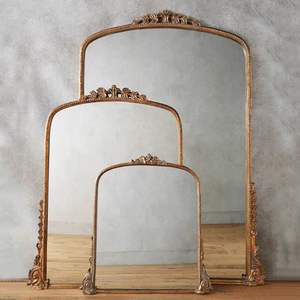 Cermin Lantai Kayu Prancis Bingkai Kayu Buatan Tangan Ukiran Emas Vintage Motif Bunga Gaya Eropa Klasik Elegan Dekoratif Kamar Tidur - Product Image 4