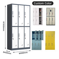 Casiers en acier gris 6 portes Armoire de sport Armoire de rangement en métal Miroir à vêtements Placard