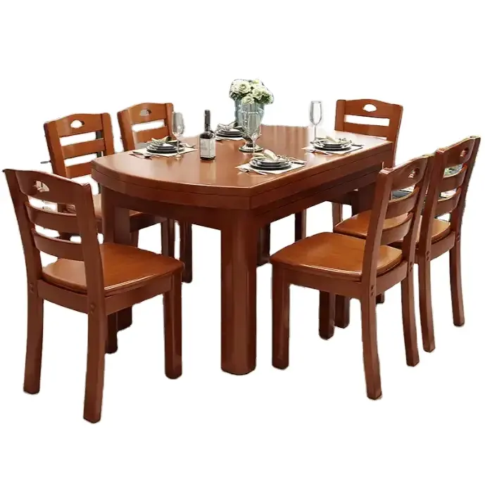 Factory Dinner Tables Set 1Table 6 Chairs Home Furniture Rubber wood Solid Wood Cassic House Round Rotating Dining Table