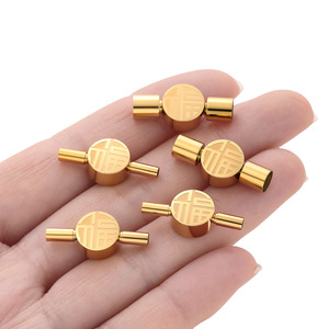 Stainless Steel Gold Plated Fu Character <b>Snap</b> Fastener Round Connector For <b>Bracelet</b> Making DIY Jewelry Accessory - Product Image 3