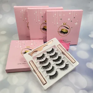 3D Natural reusable Faux Mink Magnetic False Eyelashes With Magnetic Lashes Eyeliner liquid Set 5pairs Magnetic Eyelashes kit