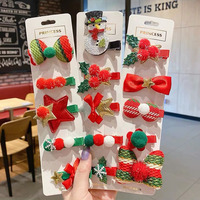 Nouvel ensemble de pinces à cheveux de Noël faites à la main, mignonnes, en tissu, avec motifs de dessin animé, clochette, renne, flocon de neige et sapin de Noël