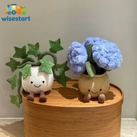 Peluche Mignonne Plante en Pot, Hortensia Bleu, Plante de Lierre, Poupée en Peluche, Fleur de Dessin Animé Douce, Décoration de Bureau et de Maison