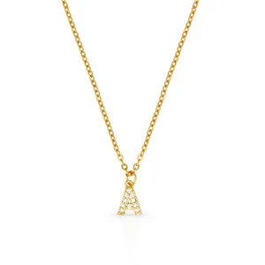 Chris April in stock PVD gold plated 316L stainless steel alphabet letter zircon pave pendant charm necklace