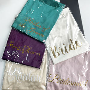 Kimono de satén de seda para mujer al por mayor, bata de boda con logotipo - Product Image 3