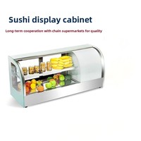 Lemari Pendingin Display Sushi Komersial untuk Meja, Kabinet Pengawet Sashimi Kecil untuk Salmon Tuna, Dilengkapi Lampu LED dan Sistem Pendingin Udara