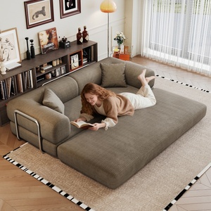 Canapé convertible 78,8 pouces avec dossier et accoudoirs compressibles, confortable, en velours côtelé, <span class=keywords><strong>futon</strong></span> modulaire sectionnel <span class=keywords><strong>sans</strong></span> armature, convertible en lit - Product Image 1