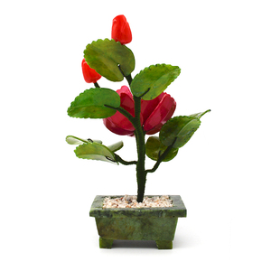 ต้นไม้อัญมณีทำจากหยกธรรมชาติ,ต้นบอนไซดอกกุหลาบสีแดงสำหรับตกแต่งงานแกะสลักต้นไม้หยก - Product Image 6