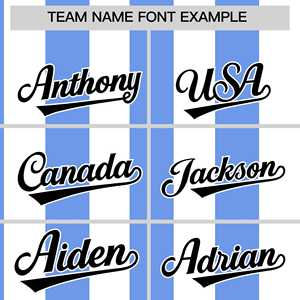 Camiseta de Softbol Personalizada con Rayas Blancas y Azul Claro, Auténtica, de Dos Botones - Product Image 3