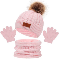 Bonnet d'hiver pour filles et tout-petits, cache-cou en tricot à pompons, mitaines, ensemble écharpe doublée en polaire, applicable aux voyages d'affaires pour la plage