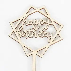 Topper de bolo de feliz aniversário, de madeira, escrita à mão, feliz aniversário, festa de bolo, suprimentos para festa de aniversário infantil