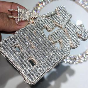 Hip Hop Schmuck Herren Iced Out Custom <span class=keywords><strong>Letter</strong></span> Anhänger 925 Sterling Silber VVS Moissan ite Diamant Nummer Name Initial Logo Anhänger
