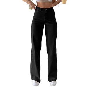 Nouveau <span class=keywords><strong>Jean</strong></span> Uni <span class=keywords><strong>Femme</strong></span> 2026 Style Européen et Américain, <span class=keywords><strong>Taille</strong></span> <span class=keywords><strong>Haute</strong></span>, Coupe Droite, Ample et Fluide, Décontracté, Pantalon Long - Product Image 3