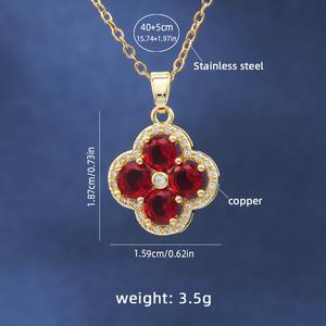 Kadın altın kaplama paslanmaz çelik kolye kübik zirkonya pembe dört yapraklı yonca anahtar şekli desen uzun zincirler inci ana taş - Product Image 5