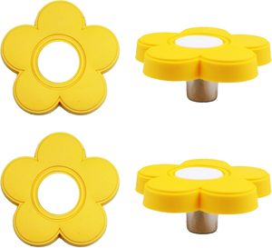 4 pièces jaune fleur forme caoutchouc souple dessin animé <span class=keywords><strong>porte</strong></span> fenêtre poignées enfants chambre placard armoire tiroir tire <span class=keywords><strong>vis</strong></span> - Product Image 1