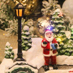 Village de Noël animé pré-éclairé avec lumières LED musicales, scène en résine, Père Noël, fée, sculpture de neige pour enfants, jouet décoratif de vacances - Product Image 3