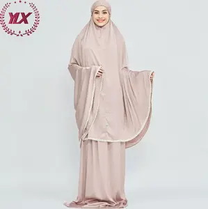 2023最新穆斯林女性祈祷裙配头巾迪拜丝绸女士祈祷裙美丽优雅的蕾丝祈祷裙