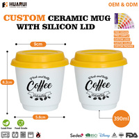 Vente en gros de petites tasses à café en céramique pour voyage avec couvercle en silicone, logo personnalisé, réutilisables, portables, en porcelaine, pour emporter